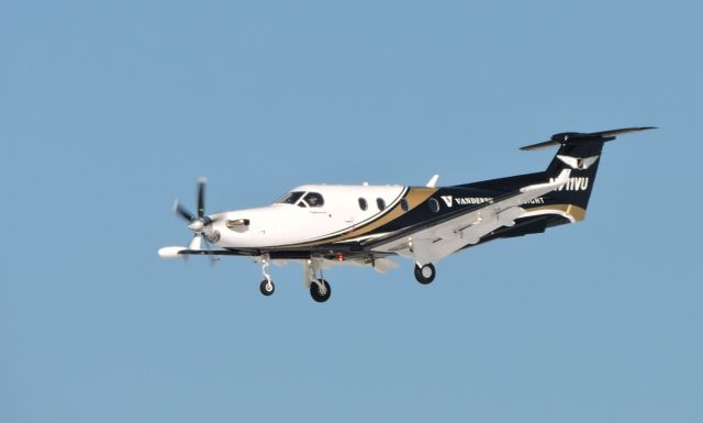 Pilatus PC-12 (N911VU) - This Pilatus Medevac aircraft is shown here on final in the Winter of 2016.