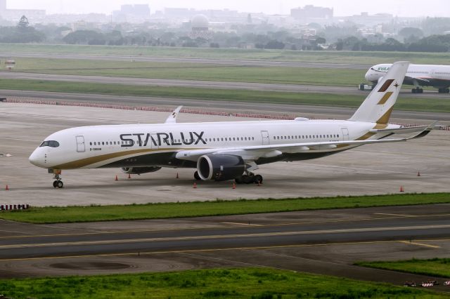 Airbus A350-900 (B-58508) - 3rd May, 2025: Overnight rest on the apron prior to first flight to Tokyo Narita as flight JX 802. Early morning bedroom view from the Hyatt Regency Hotel at the west end of Taoyuan International Airport.