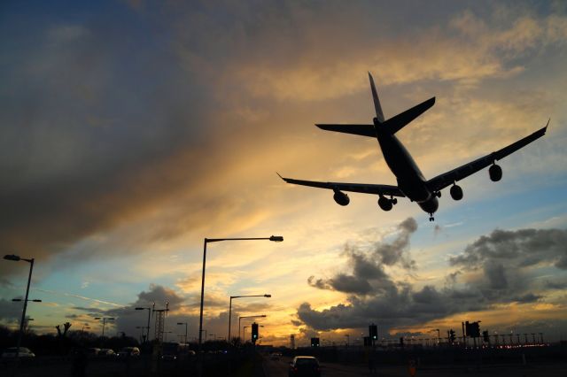 Airbus A340-500 — - Approaching runway 027L at LHR.
