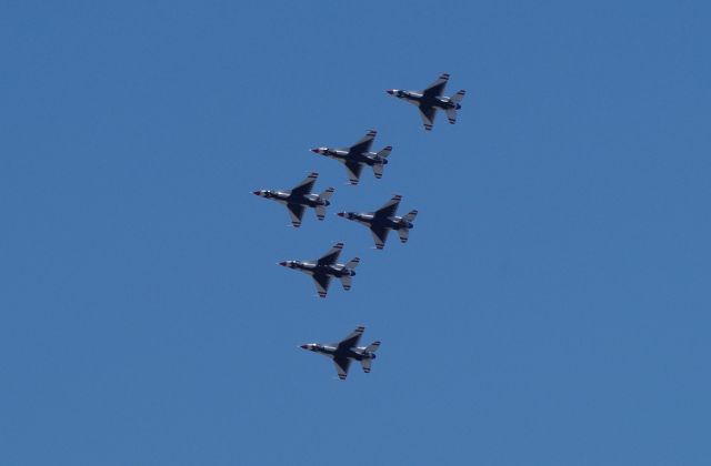 Lockheed F-16 Fighting Falcon — - LINDEN, NEW JERSEY, USA-APRIL 28, 2020: Seen flying in formation near Linden Airport were the United Sates Air Force Thunderbirds. Together with the USN Blue Angels, they participated in Operation America Strong, a flyover salute to frontline COVID-19 responders.