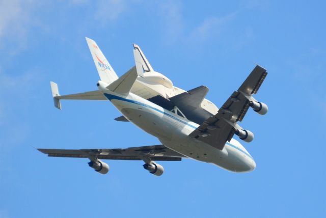 Boeing 747-200 (N905NA) - Last flight of the space shuttle Enterprise, atop the NASA 747 ferrying it, before the shuttle retires to the USS Intrepid museum.