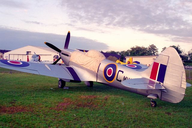 SUPERMARINE Spitfire (G-SPIT) - Still with the Beauty-bag for a good sleep, the famous Spitfire awaits another Airshow Day in La Ferte.