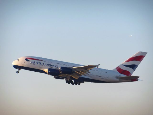 Airbus A380-800 (G-XLEA) - British Airways (BA) G-XLEA A380-842 [cn095]br /London Heathrow (LHR). British Airways flight BA902 departing to Frankfurt (FRA). As the first deliveries of A380’s were received by British Airways in 2013 the aircraft temporarily operated European sectors, replacing the regular narrow body A320/A321 scheduled equipment.br /Taken from Terminal 3 Car Park Roof Levelbr /2013 09 04 a rel=nofollow href=http://alphayankee.smugmug.com/Airlines-and-Airliners-Portfolio/Airlines/EuropeanAirlines/British-Airways-BA/https://alphayankee.smugmug.com/Airlines-and-Airliners-Portfolio/Airlines/EuropeanAirlines/British-Airways-BA//a