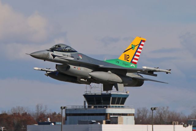 Lockheed F-16 Fighting Falcon (90-0731) - A USAF Lockheed F-16CM of the 112th Fighter Squadron, 180th Fighter Wing, Ohio National Guard, in commemorative colors in honor of the 100th anniversary of the 112th Fighter Squadron, then known as the 112th Observation Squadron. The aircraft was unveiled on 18 Aug 2017; however; this photo of 90-0731, c/n 1C-339 was taken on 25 Nov 2018.