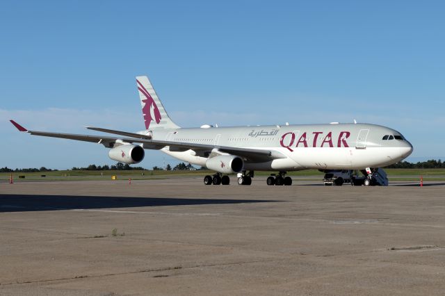 Airbus A340-200 (A7-HHK) - 'Alpha 7 Hotel Hotel Kilo' sitting in the morning light on the ramp at Pease