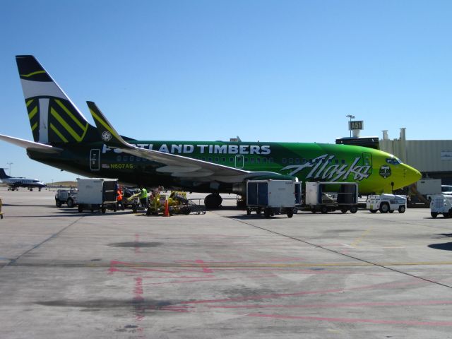 Boeing 737-700 (N607AS) - Parked on A concourse gate at DIA.