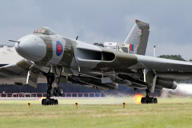 Northrop Spirit (G-VLCN) - 'Delta Lady' landing after display at Farnborough International Airshow Media Day 13.7.2012.