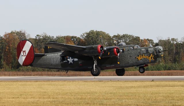 Consolidated B-24 Liberator (25-2534) - The Collings Foundations Consolidated B-24J Liberator "Witchcraft" landing on Runway 18 at Pryor Field Regional Airport, Decatur, AL - October 26, 2016.