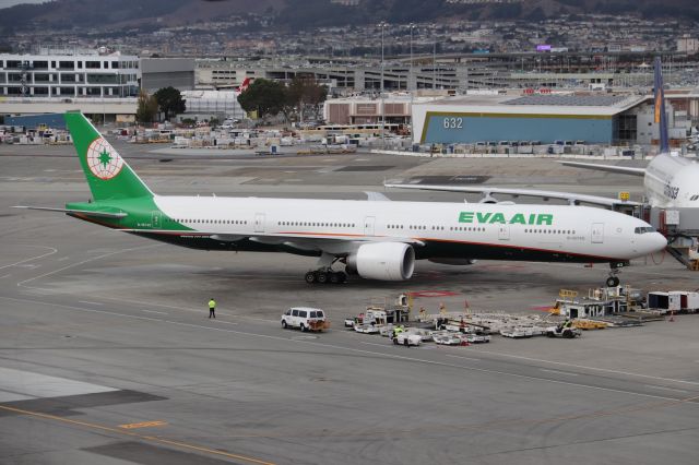 BOEING 777-300ER (B-16740) - KSFO - EVA Air 777-300ER arriving from TPE Nov 13th, 2017. 2 months since I posted this 1st shot of this very new jet, no one else has posted any additional photos, unless the reg was not known....strange)