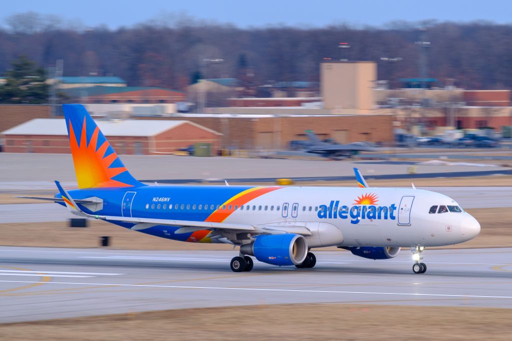 Airbus A320 (N246NV) - AAY1675 departs Runway 25 bound for PGD, 3/12/19.