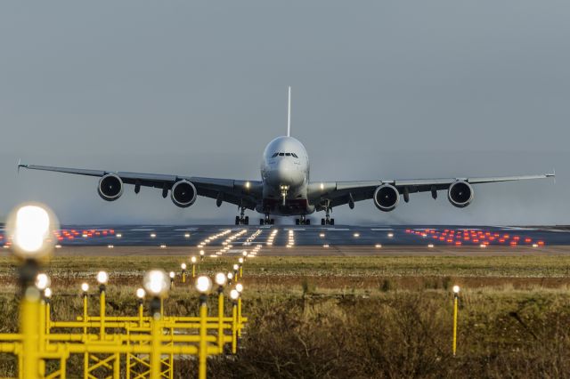 Airbus A380-800 (A6-EEE) - Lift off, runway 23R.