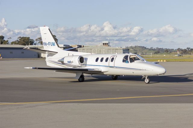 Cessna Citation 1SP (VH-FUM) - AusJet Aviation Group, formerly Australasian Jet, (VH-FUM) Cessna Citation 501 1/SP taxiing at Wagga Wagga Airport.