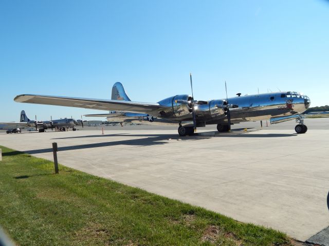 Boeing B-29 Superfortress (N69972) - The last two airworthy B-29 Superfortesses. The close one is Doc, a 1944 B-29, the aircraft in the back is FIFI, also a 1944 B-29. They are at KHEF for a flyover over Washington DC. Manassas Regional Airport is the only airport in the area  that can handle the B-29. However everything else went to CJR. 