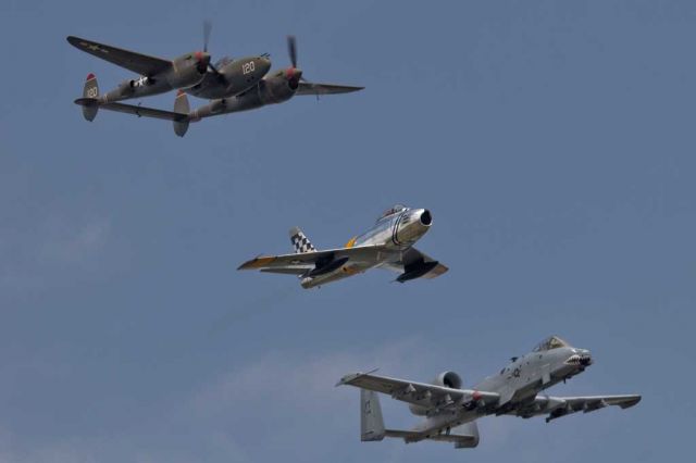 — — - Heritage flight with P38, F-86 and A-10C