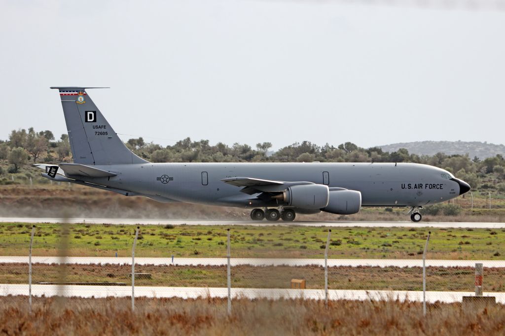 67-2605 — - USAF KC135 67-2605 drying up runway 21L after heavy rainfall.