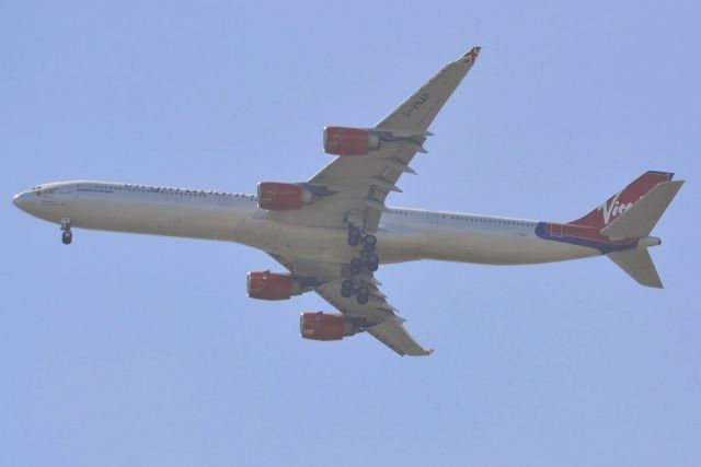 Airbus A340-600 (G-VNAP) - On approach to London Heathrow, over Windsor Castle. Wed.5th June 2013.