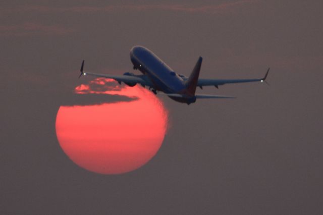 Boeing 737-800 (N8631A) - Takeoff from RWY 28R during sunset