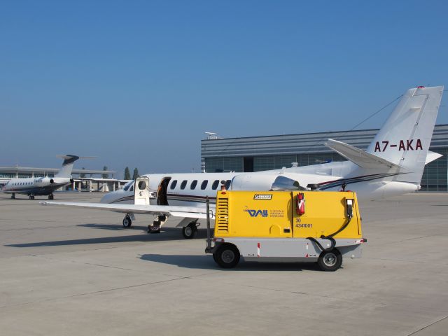 Cessna Citation V (A7-AKA) - At Vienna, Austria. GPU (ground power unit) connected.