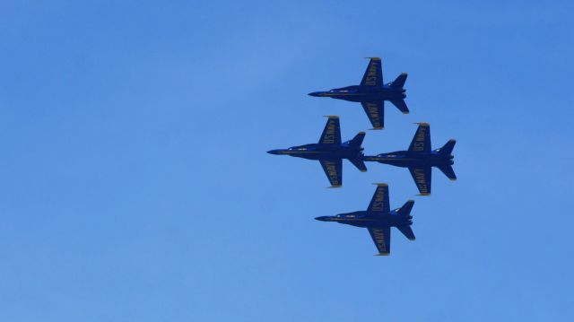 McDonnell Douglas FA-18 Hornet — - Blue Angels Plan 1, 2, 3 and 4 in diamond formation at Bethpage Airshow 2016.