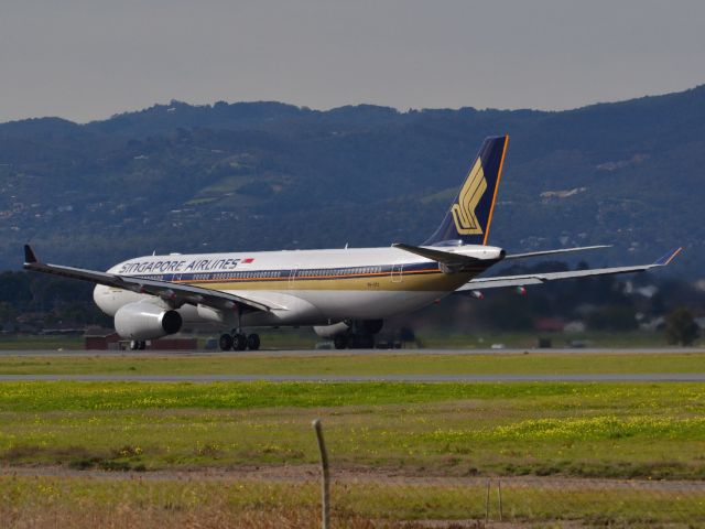 Airbus A330-300 (9V-STO) - Rolling for take off on runway 05, for flight home to Singapore. Thursday, 12th July 2012.