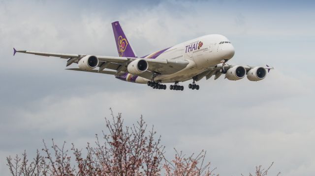 Airbus A380-800 (HS-TUA) - タイ国際航空 (Thai Airways International) / Airbus A380-841br /I photographed it in a Narita Sakuranoyama Park.br /Apr.09.2016 Narita International Airport [NRT/RJAA] JAPAN