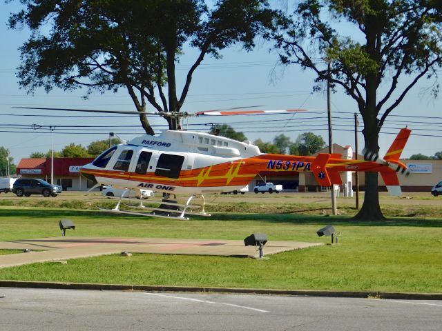 Bell 407 (N531PA) - Pafford Air One’s new spare helicopter landing at Bolivar Medical Center 