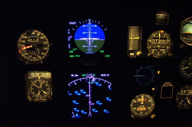 — — - Captains instrument panel at cruise FL370 with a very nice tailwind.