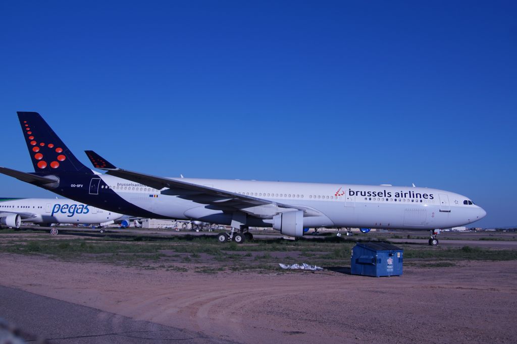 Airbus A330-300 (OO-SFV) - Another A.330-300 that won't fly again.  Still largely intact when photographed February 19th 2020, it has now been fully parted out and scrapped.