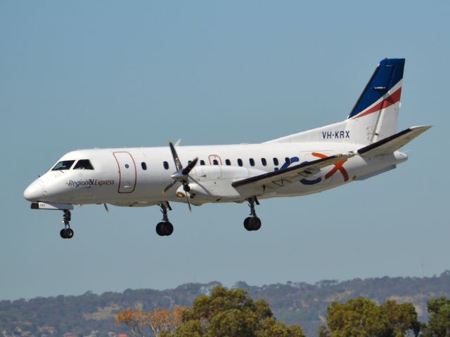 Saab 340 (VH-KRX) - On short finals for runway 05. Thursday 12th April 2012.