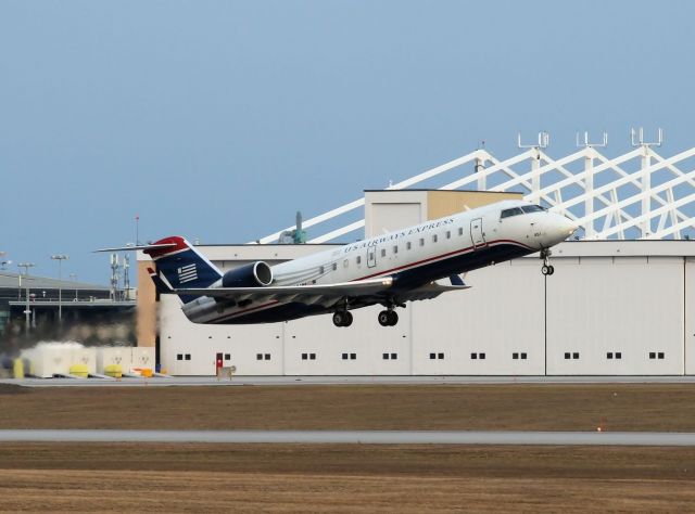 Canadair Regional Jet CRJ-200 (N451AW) - U.S.Airways Express Flight# AWA3757 en route to Charlotte, photo taken on 18-Apr-14.