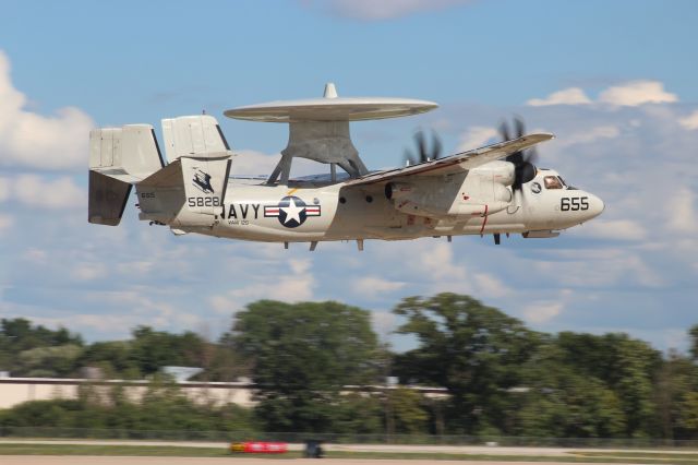 — — - VAW-120 - Carrier Airborne Early Warning Wing of the Atlantic Fleet / Grumann E2-C Hawkeye on the 2 Ship Demo Departure AirVenture '22 at Oshkosh.