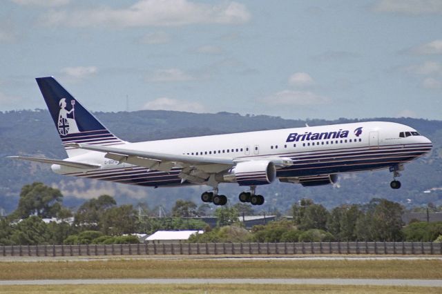 BOEING 767-200 (G-BOPB) - Adelaide, South Australia, November 11, 1989. br /br /About to land on runway 23, this was the first Britannia Airways charter flight to Adelaide. This makes it seem as if there was a regular series of charters but there weren’t many after this. I don’t know how many actually did come.