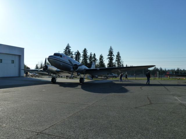 Douglas DC-3 (N877MG) - Historic Flight Foundations DC-3. Arrived at HF on Thursday, 11/8/12. A new hanger will be built to house this beautiful plane in the near future.