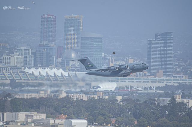 Boeing Globemaster III — - 21st AS C-17 lifting off of RWY18 at KNZY after a 4 hour turnaround time.