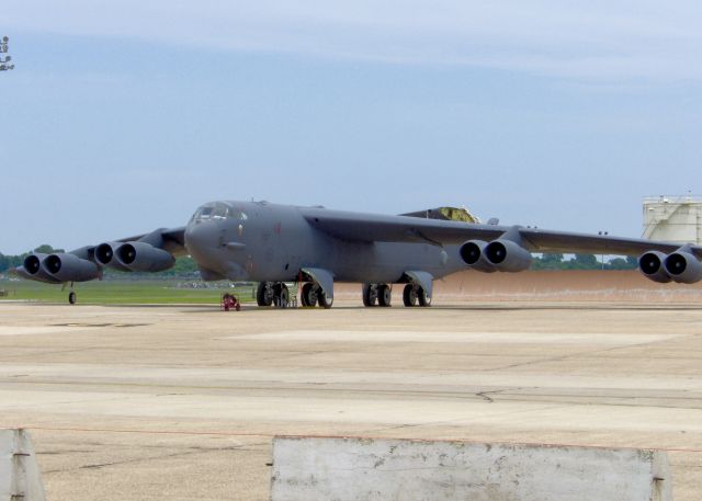 Boeing B-52 Stratofortress (61-0017) - At Barksdale Air Force Base. Here is something you dont see every day? A B-52 with its tail laid over. Obviously they were doing some maintenance on the tail.