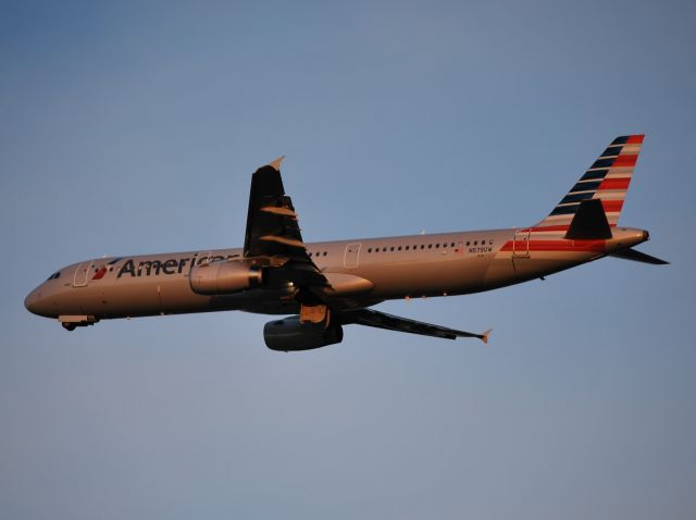 Airbus A321 (N579UW) - Departing runway 36C at dusk - 11/1/14