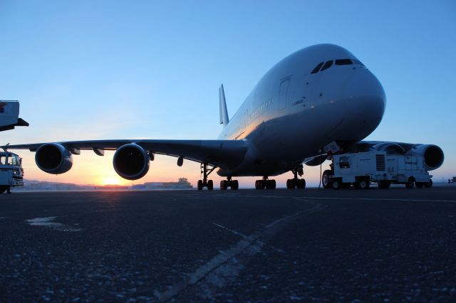 Airbus A380-800 (F-WWOW) - Cold weather testing new Trent eng for the A350. They got there wish -27C wind chill -47C