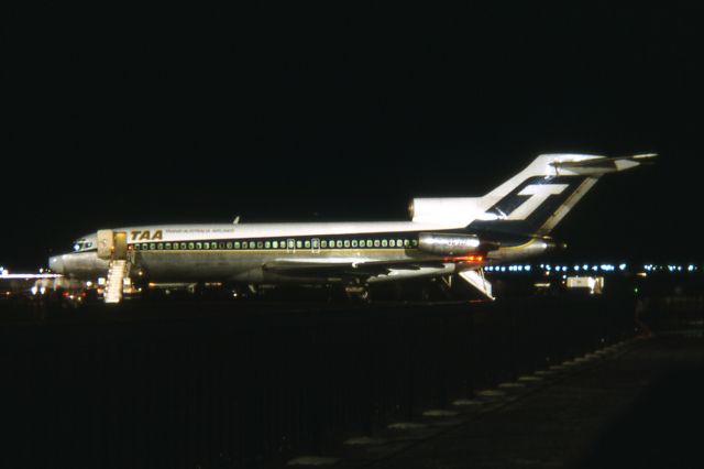 Boeing 727-100 (VH-TJA) - I reckoned this to be 1971 at first but could be 72 and would have been in our summer. It was taken on a Kodak Instamatic and there's no trick to it. The camera was an innovation by Kodak that gave beginners a chance at time exposure. Can recall having a tripod hardly more the 3 sticks with a mount on them, but it did the job for very lightweight cameras.