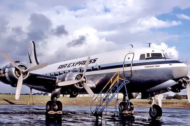 VH-EDB — - AIR EXPRESS - DOUGLAS C-54A-1-DO - REG : VH-EDB (CN 7458/66) - ESSENDON MELBOURNE VIC. AUSTRALIA - YMEN 6/4/1978 35MM SLIDE CONVERSION USING A LIGHTBOX AND A NIKON L810 CAMERA IN THE MACRO MODE.