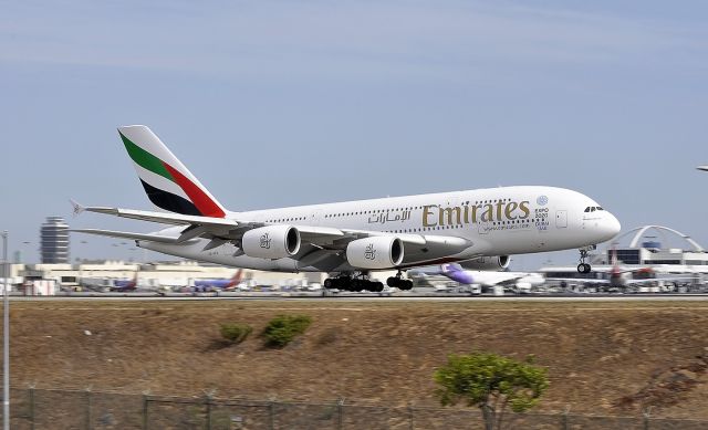 Airbus A380-800 (A6-EEO) - Landing on runway 24R.