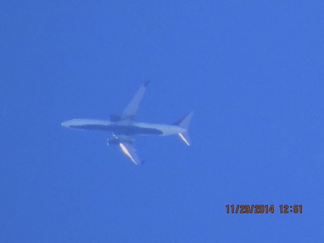 Boeing 737-900 (N812DN) - Delta Airlines flight 1578 from DEN to ATL over Southeastern Kansas at 35,000 feet.