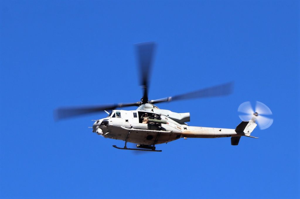 — — - UH 1Y Venom helicopter over Hammertown, California. February 2020