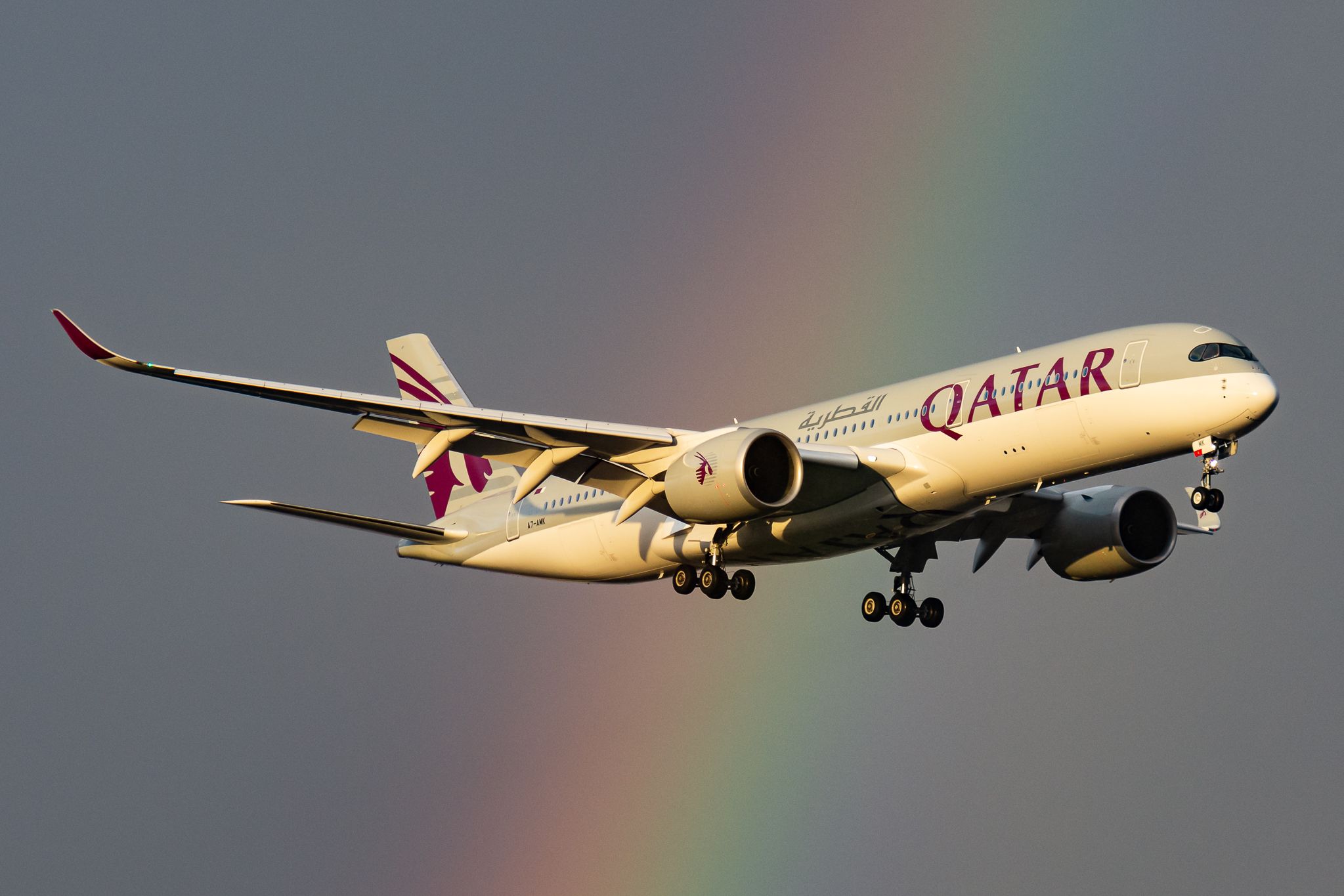 Airbus A350-900 (A7-AMK) - Qatar A350 A7-AMK on approach to Perth Airport between showers.