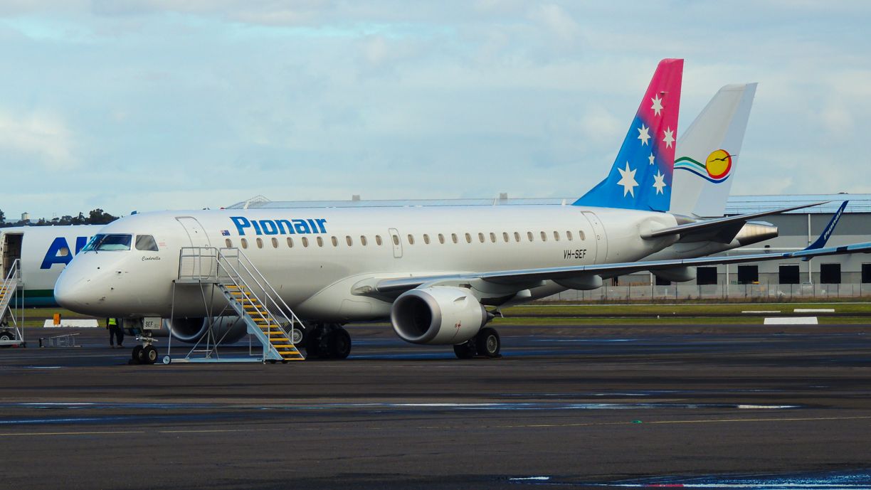 Embraer ERJ-190 (VH-SEF) - This is a E190-100LR owned by Pionair which was a Helvetic Airways aircraft which has now had it's registration changed to VH-SEF which was a registration of a Fairchild Dornier SA-227DC.