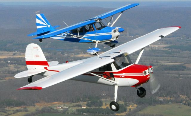 Cessna 140 — - Air-to-Air with a Cessna 140A and a Decathlon.  Photo copyright: BlakeMathis.com