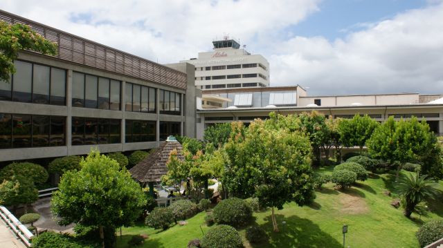 — — - View of the old control tower at Honolulu International Airport.