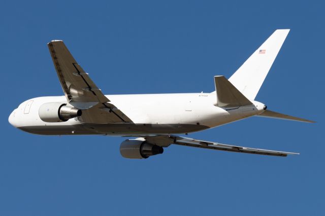 BOEING 767-200 (N744AX) - Departing to Lakeland, taken from free waiting area near Runway 17R/35R