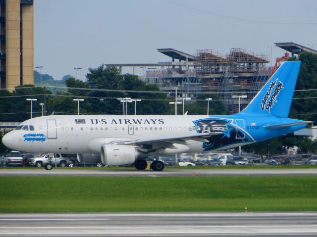 Airbus A319 (N717UW) - US Airways A319 "Carolina Panthers" 8/5/13