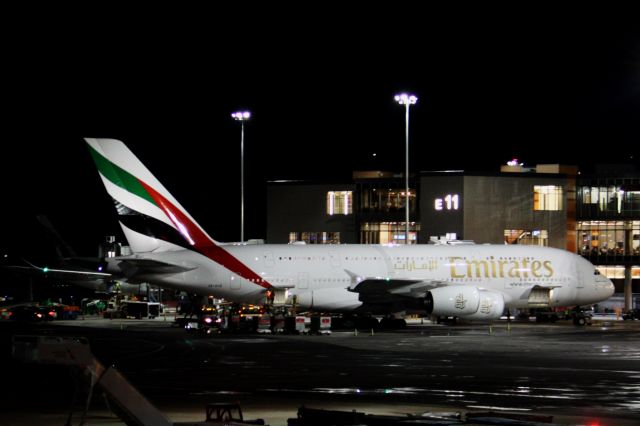 Airbus A380-800 (A6-EUE) - Emirates A380 substitute for the B777-300 being serviced at one of the new gates at terminal E. 