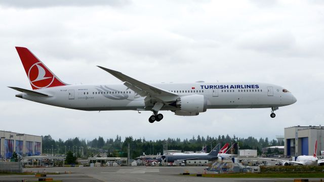 Boeing 787-9 Dreamliner (TC-LLP) - BOE234 on short final to Rwy 16R to complete a B1 flight on 7.1.20. (ln 1021 / cn 65815).